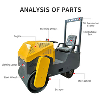 Compacteur routier vibrant à double tambour, 1 tonne, hydraulique, pour asphalte et sol, mini-machine de compactage pour la construction