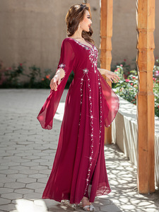 Abito in stile Ramadan elegante da donna con strass Modulare ampio pannello a maniche svasate con cintura da sera Abaya-APRIL mont's sistor - Product Image 4