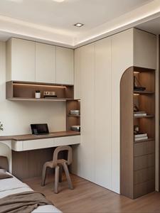 Armoire sur mesure intégrée avec bureau intégré, meuble de rangement en bois massif <span class=keywords><strong>pour</strong></span> <span class=keywords><strong>chambre</strong></span> à coucher, appartement, usage quotidien ou études - Product Image 3