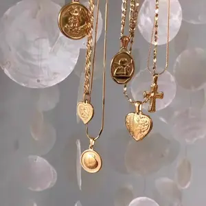 Portrait coins cross peach heart angel retro pendant accessories versatile titanium steel plated with 18K gold