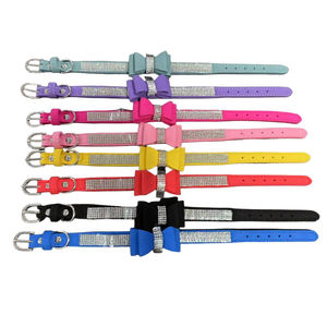 Bowknot Shiny Rhinestone <span class=keywords><strong>Collar</strong></span> para mascotas <span class=keywords><strong>Collar</strong></span> de cuero de microfibra para gatos y perros - Product Image 1