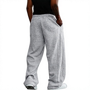 Pantalon de survêtement ample à jambe large gris chiné, joggers en molleton surdimensionnés, logo personnalisé, unisexe, fabricant OEM - Product Image 2