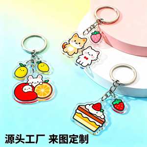 X48 Customizable Diy Keychain Anime Cake Alloy Plastic Keychain Silk Screen Printed Personalised Cartoon Design <b>Key</b> <b>Ring</b> - Product Image 2
