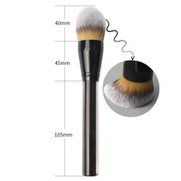 Pinceau de maquillage noir plat, grand, moelleux, en aluminium, de luxe, portable, synthétique, avec manche en bois, pour fond de teint et joues, OEM