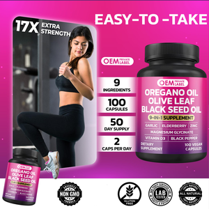 OEM Orégano, Alho, Folha de Oliveira, Semente Negra + 5 Outros Ingredientes, 100 Cápsulas, Suplemento de Óleo de Semente Negra e Sabugueiro - Product Image 5