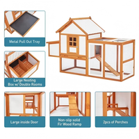 Poulailler pliable haut de gamme en bois orange avec rampes, nichoir, 5 panneaux d'accès, enclos en maille, base amovible, toutes saisons