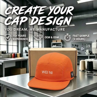 Casquette de camping 5 panneaux en nylon à séchage rapide, color block, perforée au laser, respirante, à visière plate, pour sport de plein air, unisexe, avec logo personnalisé