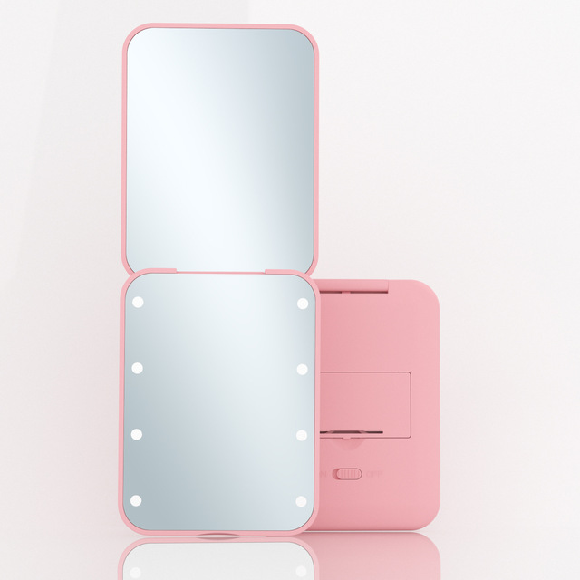 Girl Gift LED Plastic Compact Makeup Mirror with 1X/2X Magnification Hand Held Mini Portable Pocket Mirror for Mother Valentine