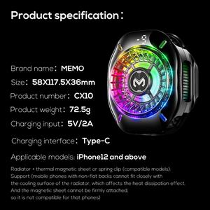 MEMO CX10 Frozen Colorful RGB LED Mobile Cooling <b>Fan</b> AI Temperature Control Phone <b>Cooler</b> for Gaming - Product Image 6