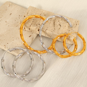 Hoop Earrings Twisted Metal Open Bracelet Titanium Steel Fashion For Women Party Jewelry Set - Product Image 1