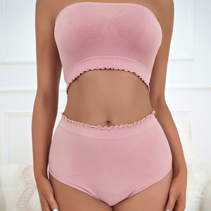 Nouvelles tendances culottes taille haute femmes Crop Tube Top doux confort <span class=keywords><strong>sans</strong></span> bretelles <span class=keywords><strong>soutien</strong></span>-<span class=keywords><strong>gorge</strong></span> <span class=keywords><strong>sans</strong></span> fil sous-vêtements <span class=keywords><strong>sans</strong></span> couture <span class=keywords><strong>Bandeau</strong></span> et slip ensemble - Product Image 2