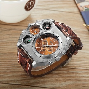Luxury <strong>Men's</strong> <strong>Sporty</strong> Quartz <strong>Watch</strong> with Compass, Chronograph Thermometer Stainless Steel Case, Orange Dial, Faux Leather Strap - Product Image 3
