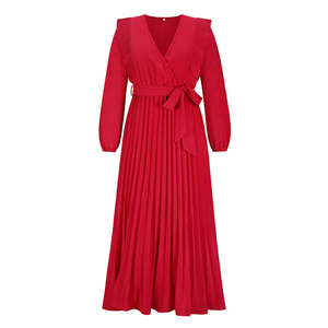 Vestido largo plisado con escote triangular para <span class=keywords><strong>mujer</strong></span>, ropa larga con escote triangular para <span class=keywords><strong>otoño</strong></span> e <span class=keywords><strong>invierno</strong></span>, <span class=keywords><strong>2022</strong></span> - Product Image 6