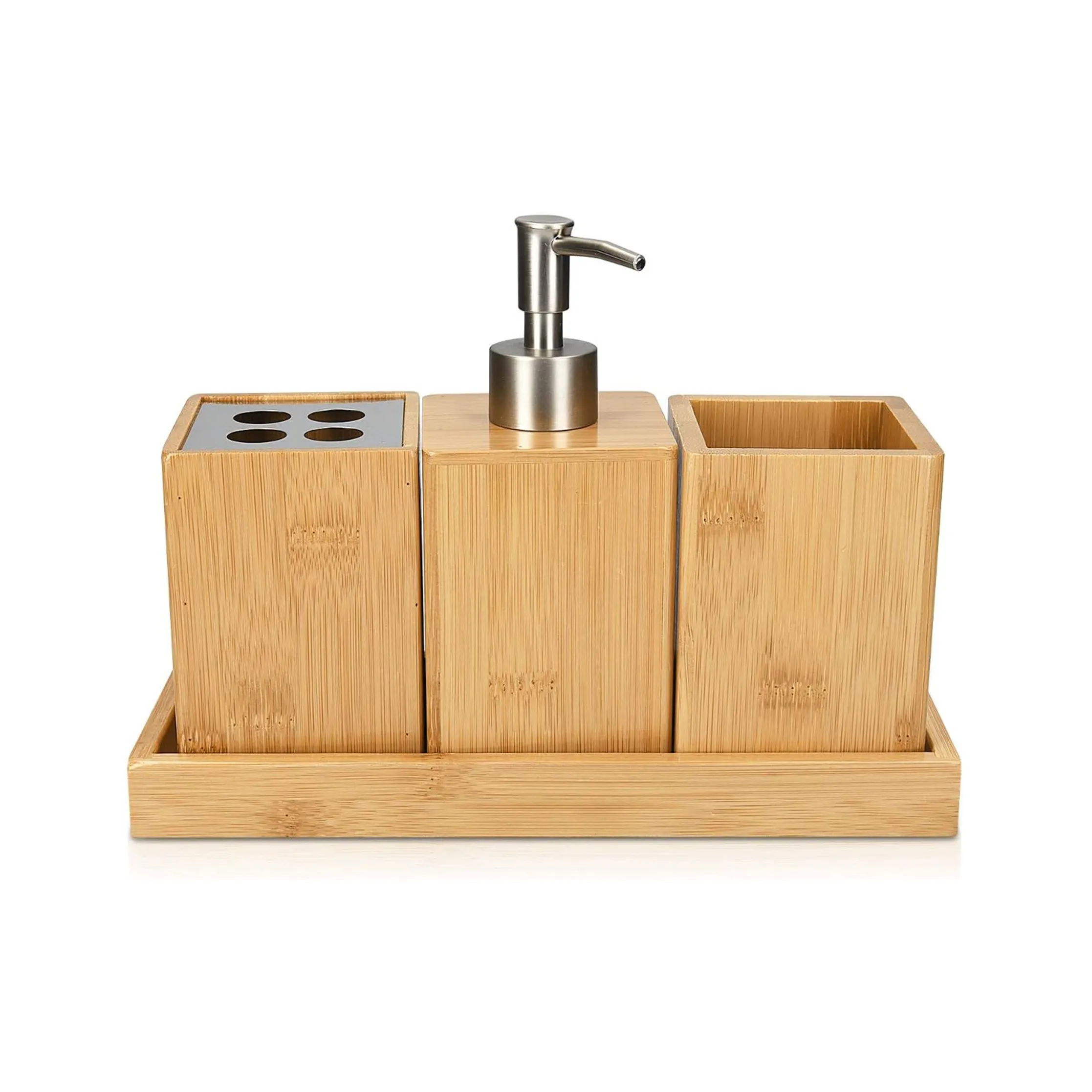 Set di accessori da bagno in bambù Set 4 pezzi di bambù portaspazzolino porta spazzolino da bagno