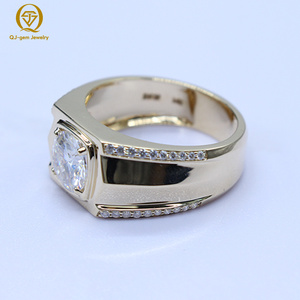 14k Gold 2ct Round Brilliant Cut VVS1 Lab Created Diamond <b>Ring</b> Custom Yellow Gold IGI Certified Lab Diamonds <b>Mens</b> <b>Ring</b> - Product Image 3