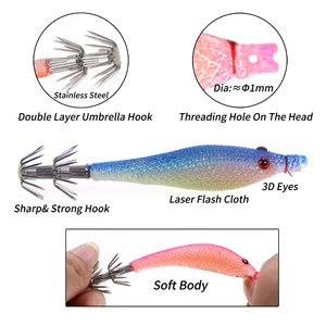 5 Pezzi/Busta Totanare Morbide da 5cm 7cm 9cm con Doppio Cestello <span class=keywords><strong>per</strong></span> Pesca in Acqua Salata, Esca Luminosa Artificiale <span class=keywords><strong>per</strong></span> Polpi e <span class=keywords><strong>Seppie</strong></span> - Product Image 3