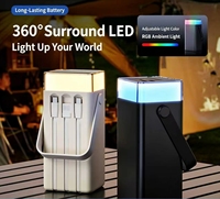 Batterie externe haute capacité 40000 mAh Type-C, charge rapide 22,5 W, station d'alimentation avec 3 câbles intégrés, lumière LED RGB, sangle de transport portable pour extérieur