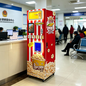Máquina expendedora de palomitas de maíz con pantalla táctil de 32 pulgadas, pago automático con monedas, billetes y código QR, dispensador de palomitas de maíz frescas totalmente automático para centros comerciales y salas de juegos. - Product Image 1