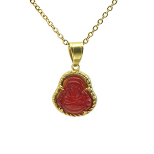Nuova Collana con Ciondolo Buddista in Acciaio Inox Placcato Oro 18K, Design <span class=keywords><strong>Buddha</strong></span> Maitreya con Pietre in Vetro Colorato - Product Image 5