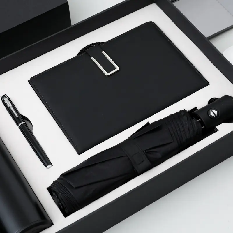 Custom Logo Business Anniversary Gift Promotional Vaccum Bottle Pen Notebook Umbrella Corporate Luxury Gift Set