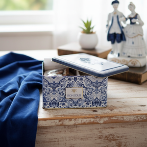 Kontensan ER0284H 198x198x100 mm Azulejo-Inspired <b>Blue</b> & White Decorative Pattern Metal <b>Storage</b> <b>Box</b> 3.7L Square Elegant Design - Product Image 3