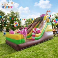 WINSUN Combo Château Gonflable et Toboggan Sec Thème Bonbons en PVC Écologique, Installation Facile, Garantie 2 Ans pour Enfants en Extérieur