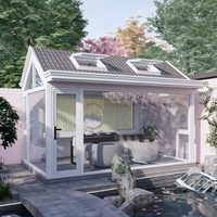 Mini Solarium Préfabriqué 4 Saisons en Aluminium, Kit de Véranda Rétractable Style Européen avec Toit Pointu en Verre Trempé pour Hôtel