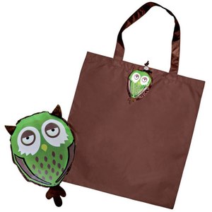 Borsa Shopper Pieghevole Ecologica con Stampa Gufo, Verde/Marrone, Taglia Media, in Nylon/Oxford, Chiusura con Cerniera, per Uso Quotidiano - Product Image 1