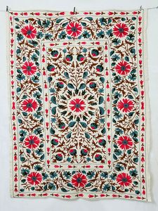 Couverture brodée Suzani en coton d'Ouzbékistan faite à la main, drap de lit, couvre-lit, tapisserie murale colorée Suzani, vente en gros B2B - Product Image 5