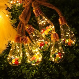 Guirlande solaire rétro extérieure à 16 LED avec ampoules S17 et douilles E26 en corde de chanvre pour patio, jardin, Noël, fêtes et mariages - Product Image 1