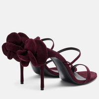 Sandales à talons hauts à bout rond OEM avec rose, mules bordeaux à deux brides de 10 cm pour femmes, vente en gros, grandes tailles