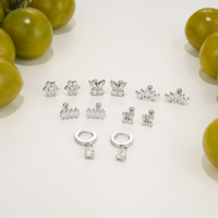 SET Anting-anting Cantik NEW BOHO CROWN MINI BUTTERFLY ZIRCON, Anting-anting Dazan INS Lapisan Emas 18k, Baja Anti Karat Hipoalergenik