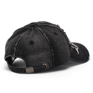 Cappellino da Baseball in Denim Strappato Stile Streetwear, Vintage, Lavato, con Visiera Curva e Top Morbido - Product Image 3