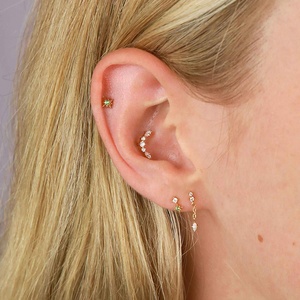 Haute qualité délicate en gros minimaliste Look 925 argent oreille pile chaîne goujon CZ charme cheval oeil goutte longues boucles d'oreilles - Product Image 2