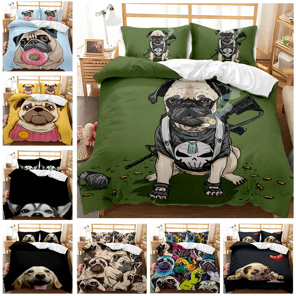 Widely loved pet dog cartoon dog cute 3d Printed bedding sets duvet cover bedding set 3pcs Material 100% Polyester