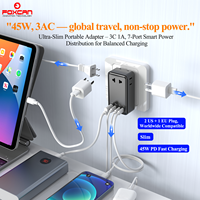 Adaptador de Viaje Universal Delgado Foxcan OEM ODM, 3 Tomas de CA, 3 Puertos Tipo C, 45W PD, Enchufe Internacional Multifuncional, USB Portátil