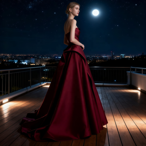 ชุดคลุมท้องกระโปรงยาวอัดพลีทสำหรับคุณแม่ชุดราตรีหรูหราระดับไฮเอนด์ทันสมัยสีไวน์แดงขนาดพิเศษ - Product Image 6