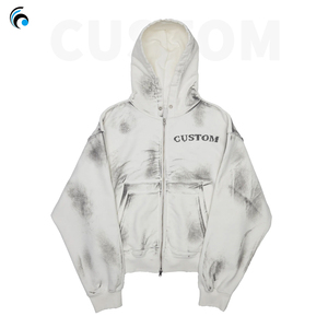 Felpa con Cappuccio da Uomo Stile Streetwear Personalizzabile con Logo, Doppia Cerniera, Lavaggio Effetto Vissuto, Alta Qualità - Product Image 1