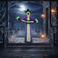 Grande sorcière gonflable d'Halloween, violet/vert, avec bannière, pour décoration de cour, 11,8 pieds