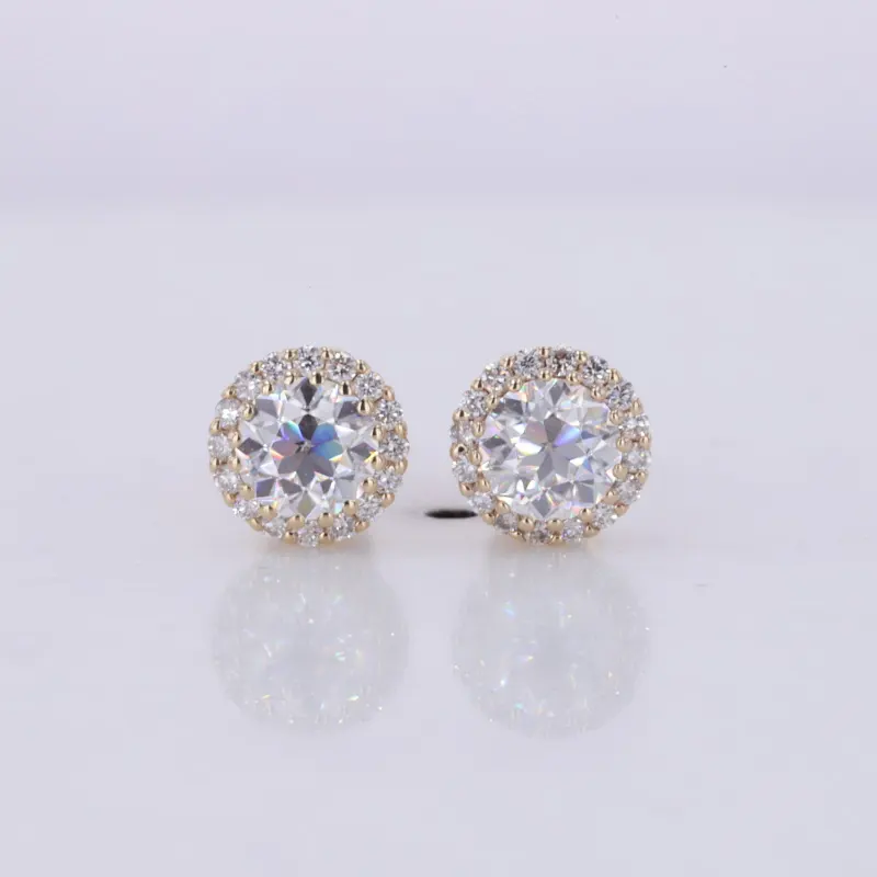 10K oro amarillo 5mm forma redonda OEC moissanite pendientes blanco moissanite Stud pendientes