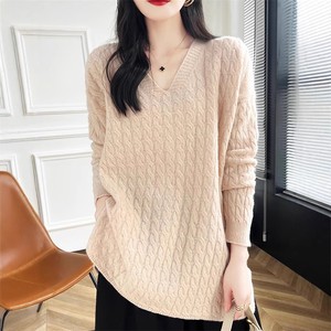 Nouveau pull pull à col en V pour femmes, pull ample décontracté, chemise à manches longues de couleur unie - Product Image 6