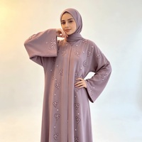 Ensemble Abaya brodé mauve pour femme, robe intérieure à manches cloche, tenue modeste, vêtements musulmans islamiques