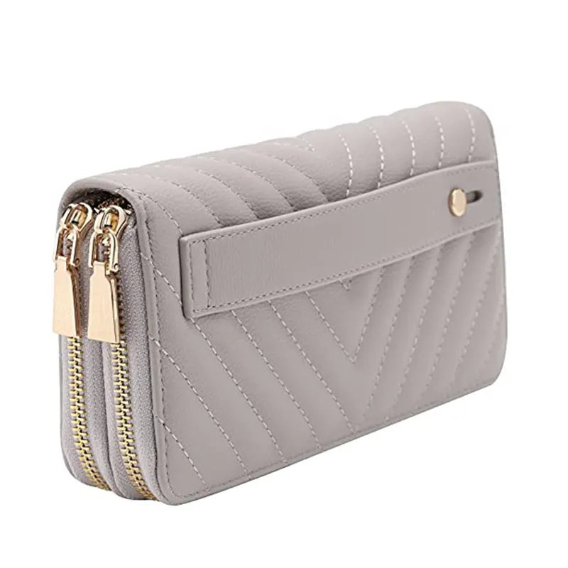Vegan deri bayan cüzdanı lüks el çantası RFID engelleme çift fermuarlı deri cüzdan kadınlar için