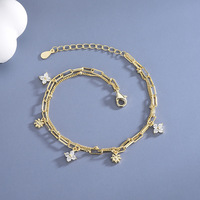 Bracelet à breloques vintage pour femme en argent sterling 925 plaqué or pour cadeau ou fête bijoux de mode avec zircon