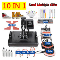 Machine de transfert par sublimation de machine de presse à chaud 10 en un pour tasse/chapeau/t-shirt/chaussure/stylo/football/volley-ball
