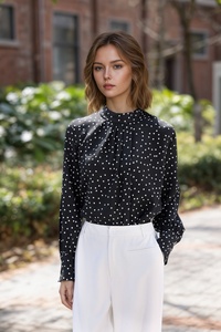 Camicetta <span class=keywords><strong>elegante</strong></span> e confortevole da <span class=keywords><strong>donna</strong></span> camicia da <span class=keywords><strong>donna</strong></span> in seta di gelso traspirante con colletto rialzato stile Casual intrecciata per la primavera estate - Product Image 3