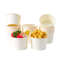 Bol jetable biodégradable écologique en papier kraft blanc à paroi simple pour soupe, salade, ramen, biscuits avec couvercle en plastique