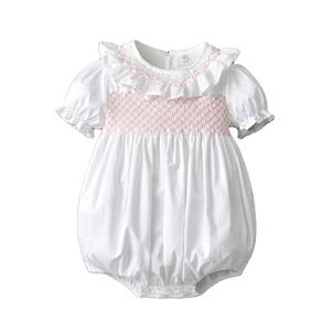 Tuta da bambino bianca estiva personalizzata fatta a mano in cotone organico per bambine tutine tinta unita vestiti Boutique per bambini - Product Image 1
