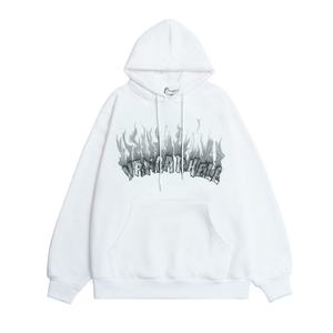 Hoodies Manufacture Men <b>Sweatshirts</b> High Street Style Black <b>White</b> Front Blue Flame Pattern Oversized Boy Hoodies - Product Image 2