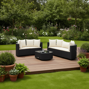 Ensemble de jardin en rotin noir 6 places, canapé de patio extérieur élégant, meubles résistants aux intempéries - Product Image 2